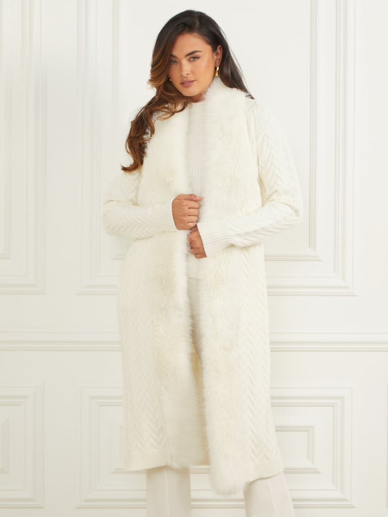 Paula Faux-Fur Long Cardigan Sweater | GUESS
