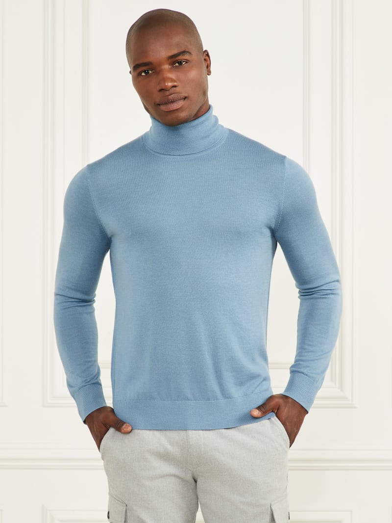 Blue turtle neck jumper hotsell