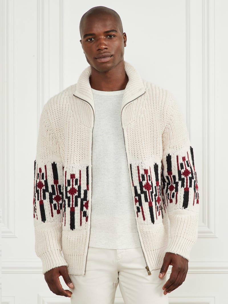 Jacquard High Neck Cardigan