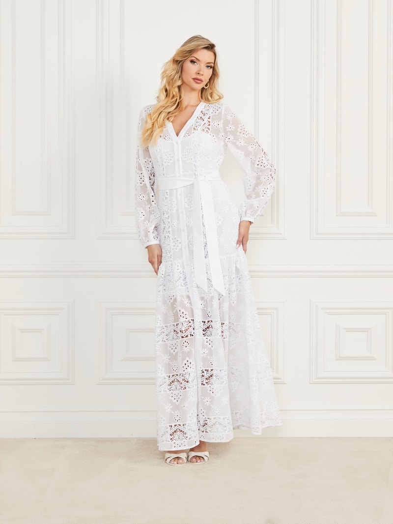White long top sleeve eyelet dress