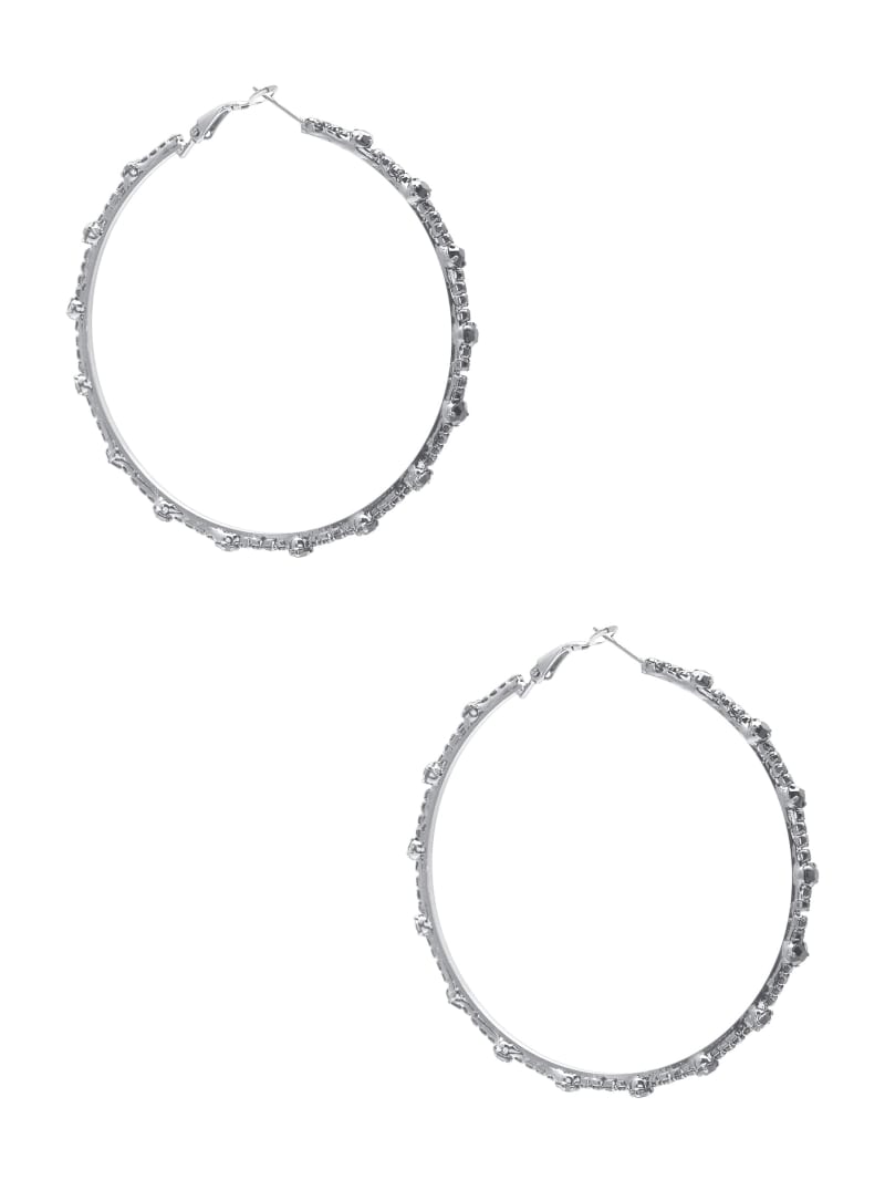 Silver-Tone Rhinestone Hoop Earrings