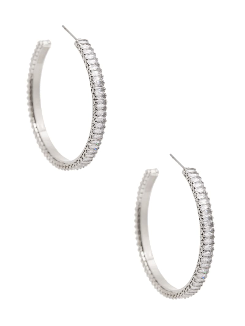 Silver-Tone Baguette Hoop Earrings