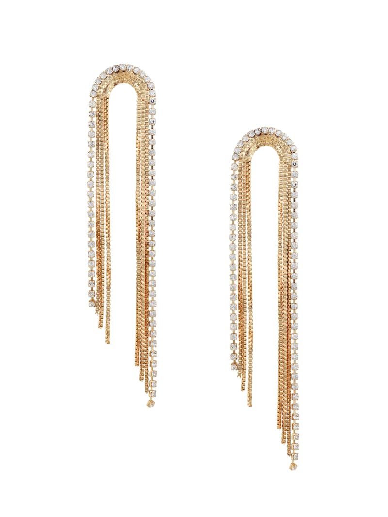 Gold-Tone Rhinestone Arch Fringe Earrings