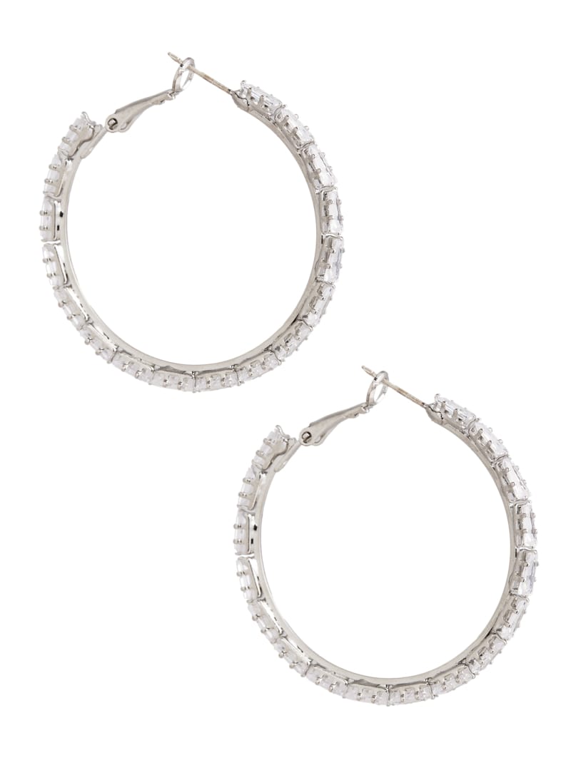 Rhodium Plated Large Crystal Hoop Earring