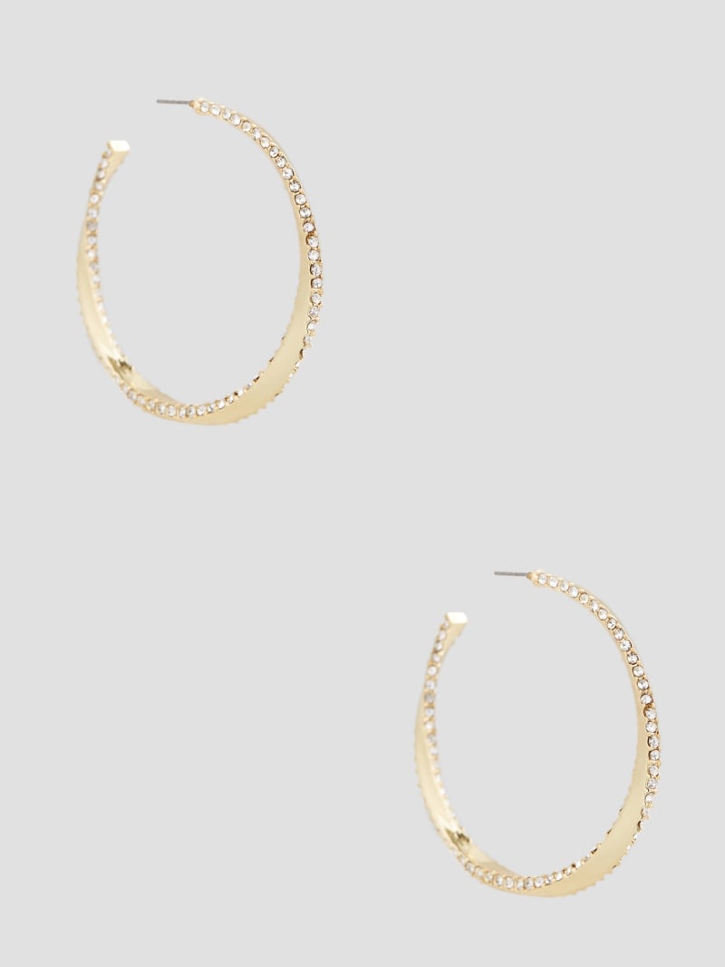 Gold-Plated Rhinestone Twisted Hoop Earrings