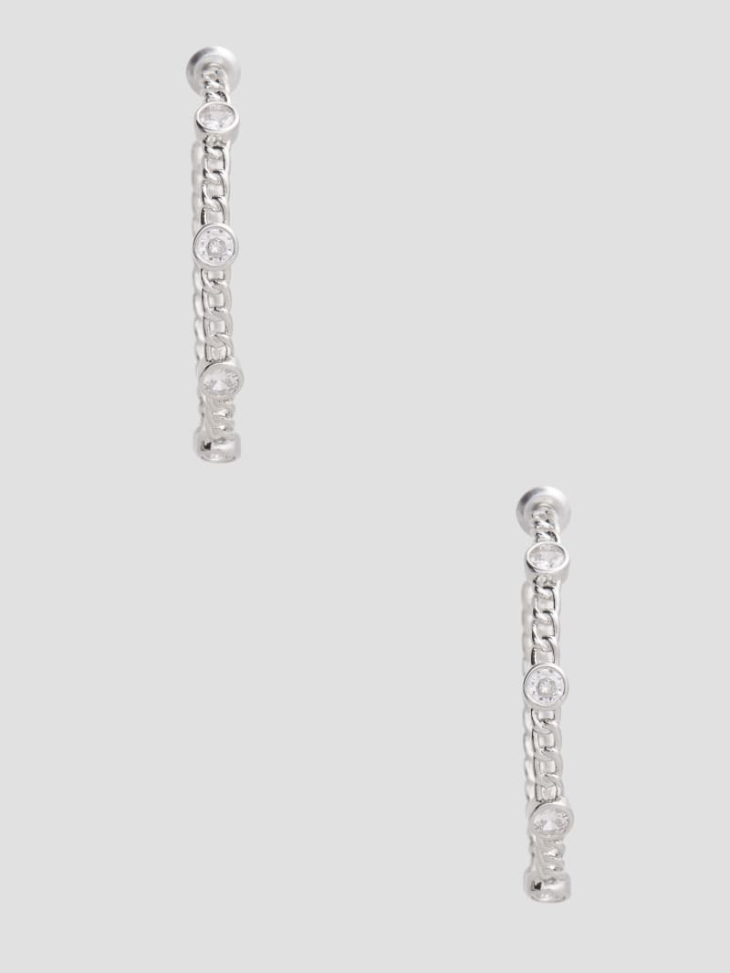 Silver-Tone Crystal Chain Hoop Earrings