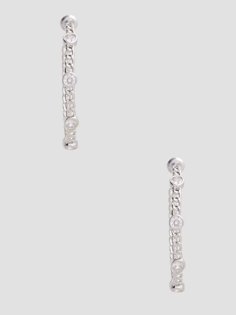 SilverTone Crystal Chain Hoop Earrings GUESS