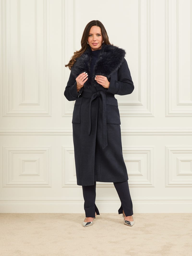 Guess textured asymmetric zip wool blend coat sales