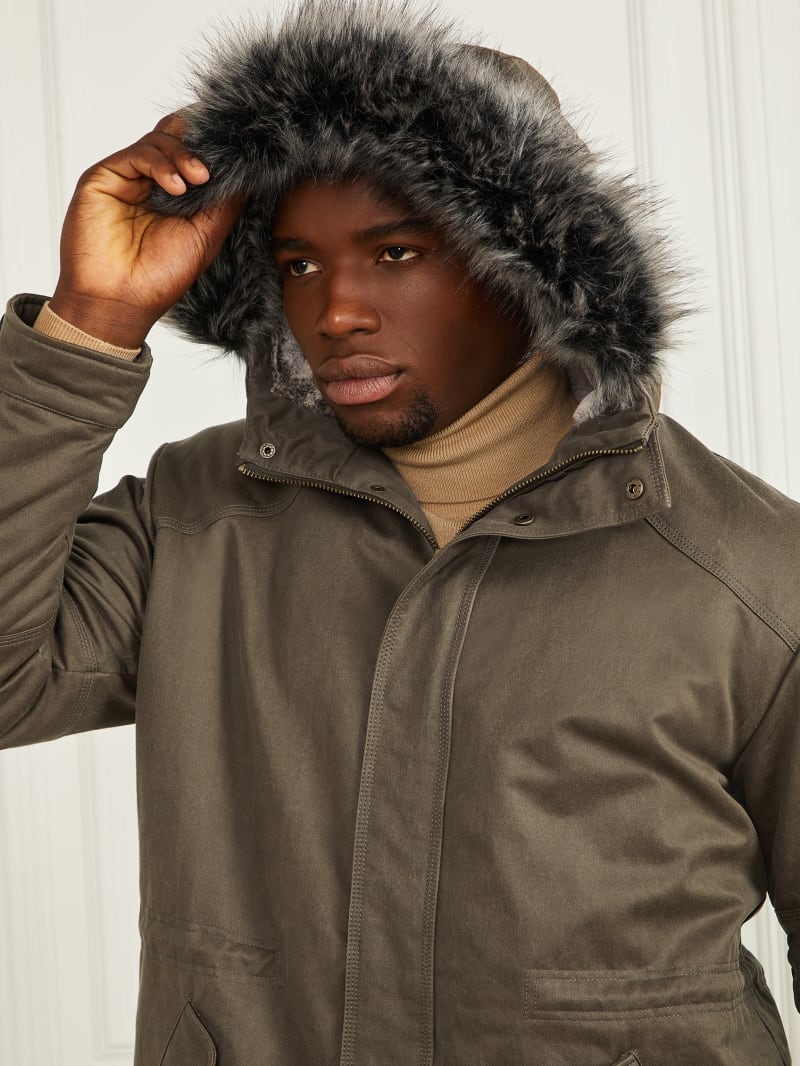 Guess men's long parka with removable fur online