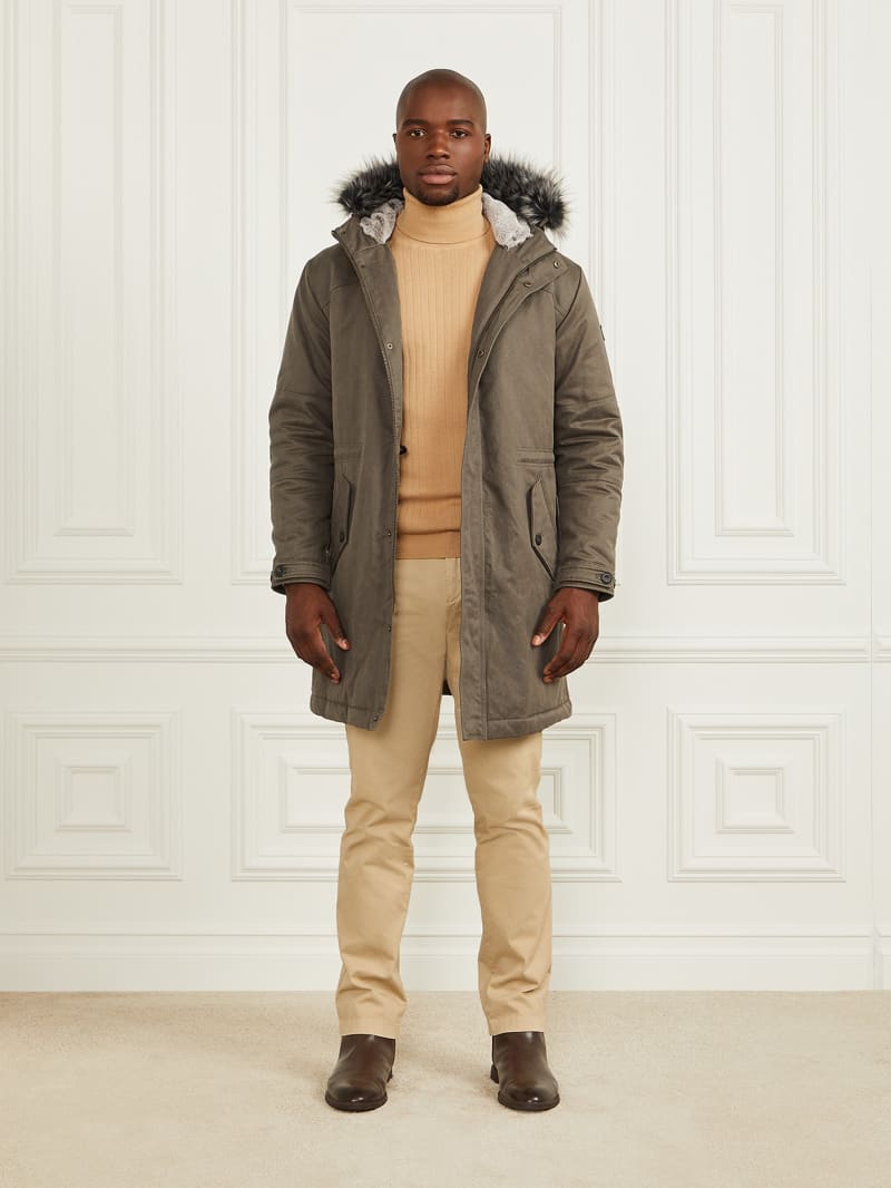Guess men's long parka with removable fur online