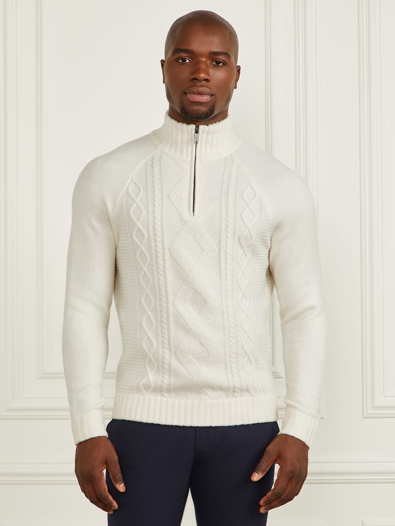Eco Half Zip Cable Knit Sweater GUESS