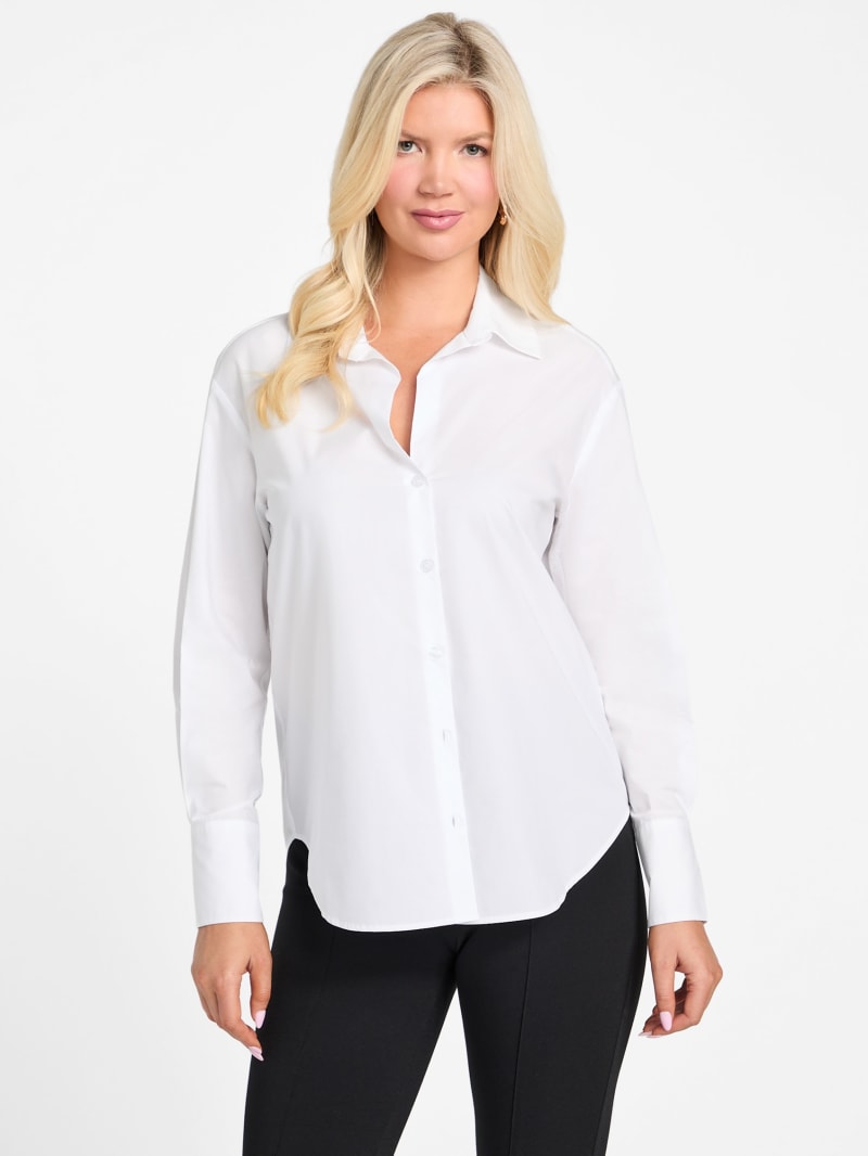 Tシャツ・カットソー VERSACE Women Tunic Tops 1A81259A201952A1001 WHITE Versace Women's White Stretch Logo Print Long Sleeve Blouse Top