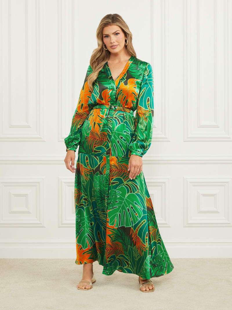 Amazon Leaf Belted Silk Dress | Marciano