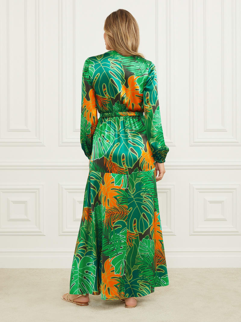 Amazon Leaf Belted Silk Dress | GUESS
