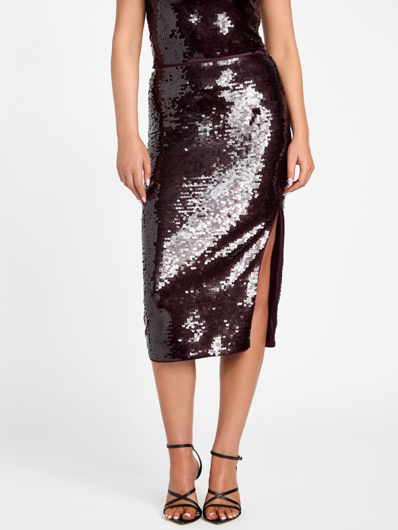 Jupe Midi Renato Nucci – Violet Et Marron – Perles Et Paillettes – Taille UK 12