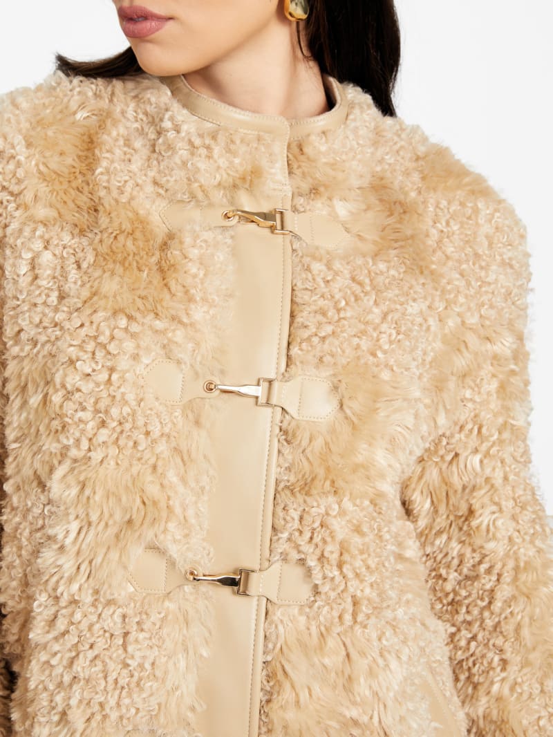 Guess Guanti Donna Senza Dita In Pelo Sintetico - Modello Fingerless Beige, Taglia M - 2