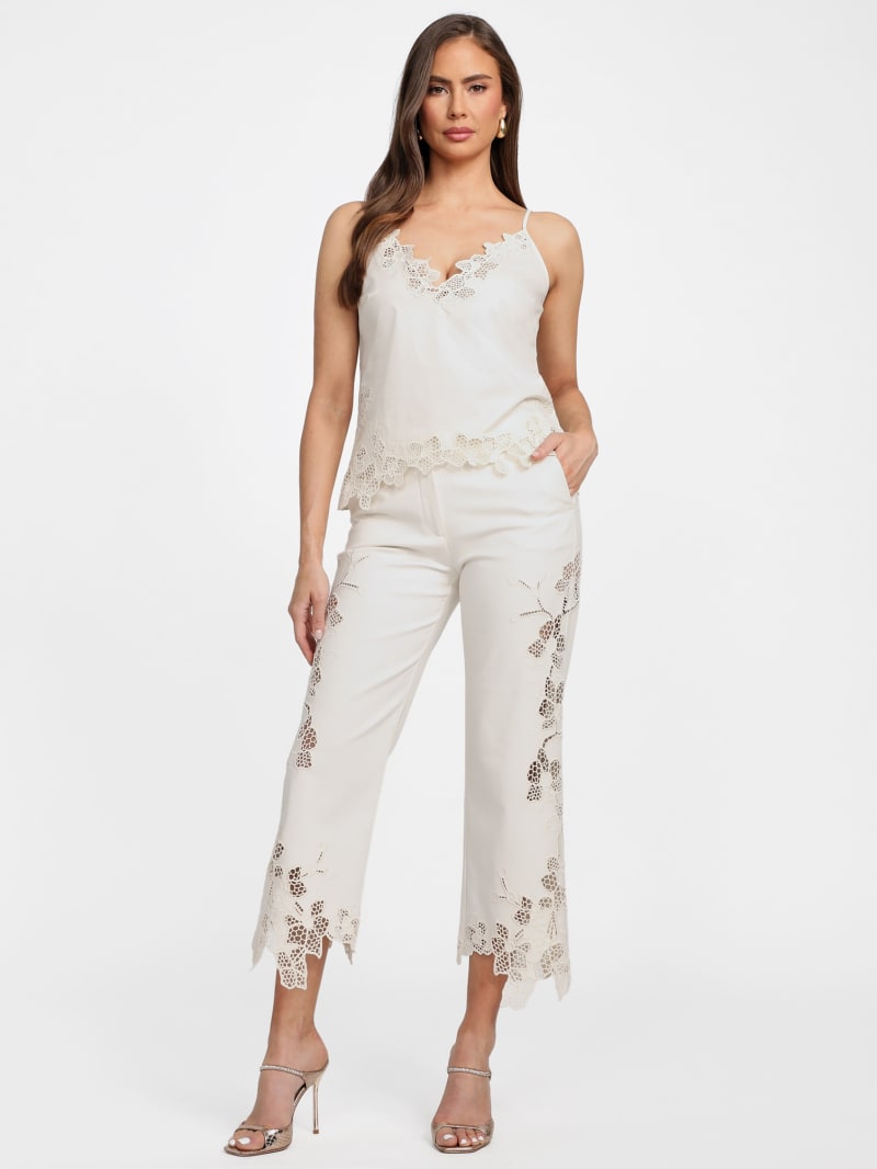 売れ筋商品|||フェリナ カットソー トップス レディース Cotton Cami Open White Eco Mena Lace-Trim Sweater Cami | GUESS