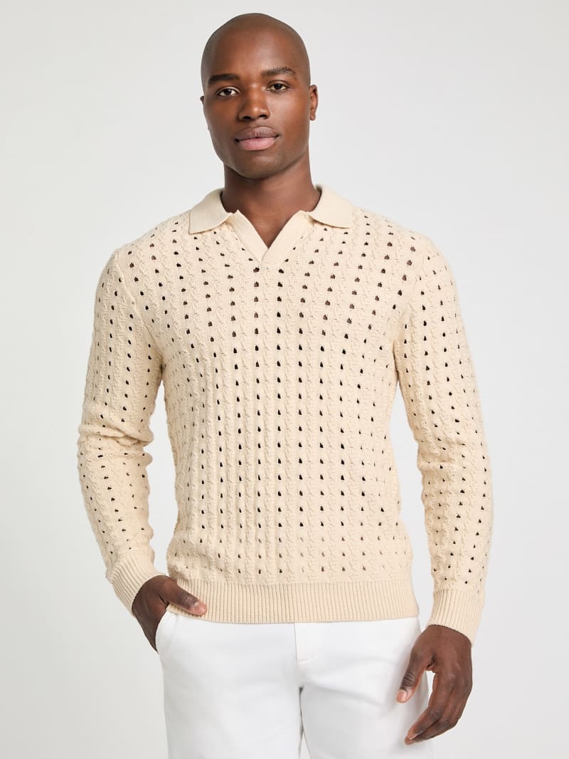 Open-Knit Polo Sweater | GUESS