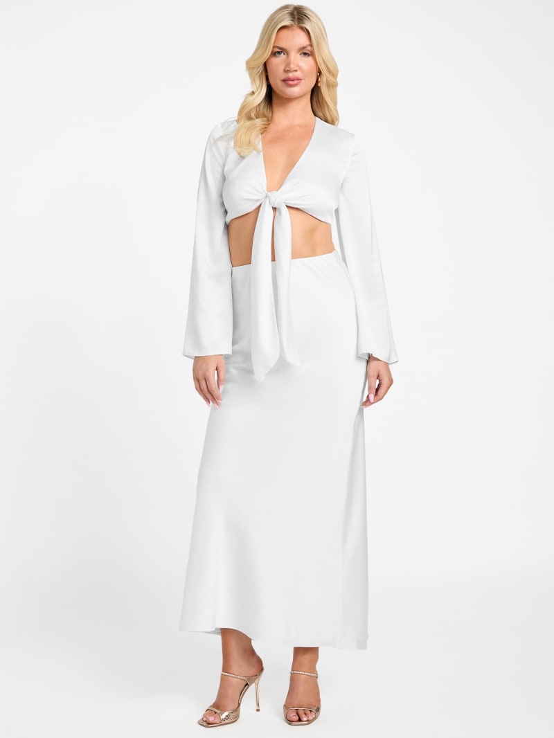 【HI FI FNK】(W) Blare White Skirt Flowy Pintuck Flare Maxi Skirt with Belt CA501 - Casual