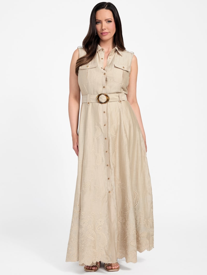 Eco Mindy Embroidered Maxi Shirt Dress