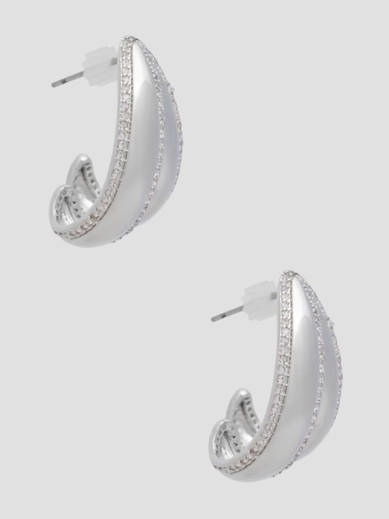 Silver-Tone Dual Crescent Stud Earrings