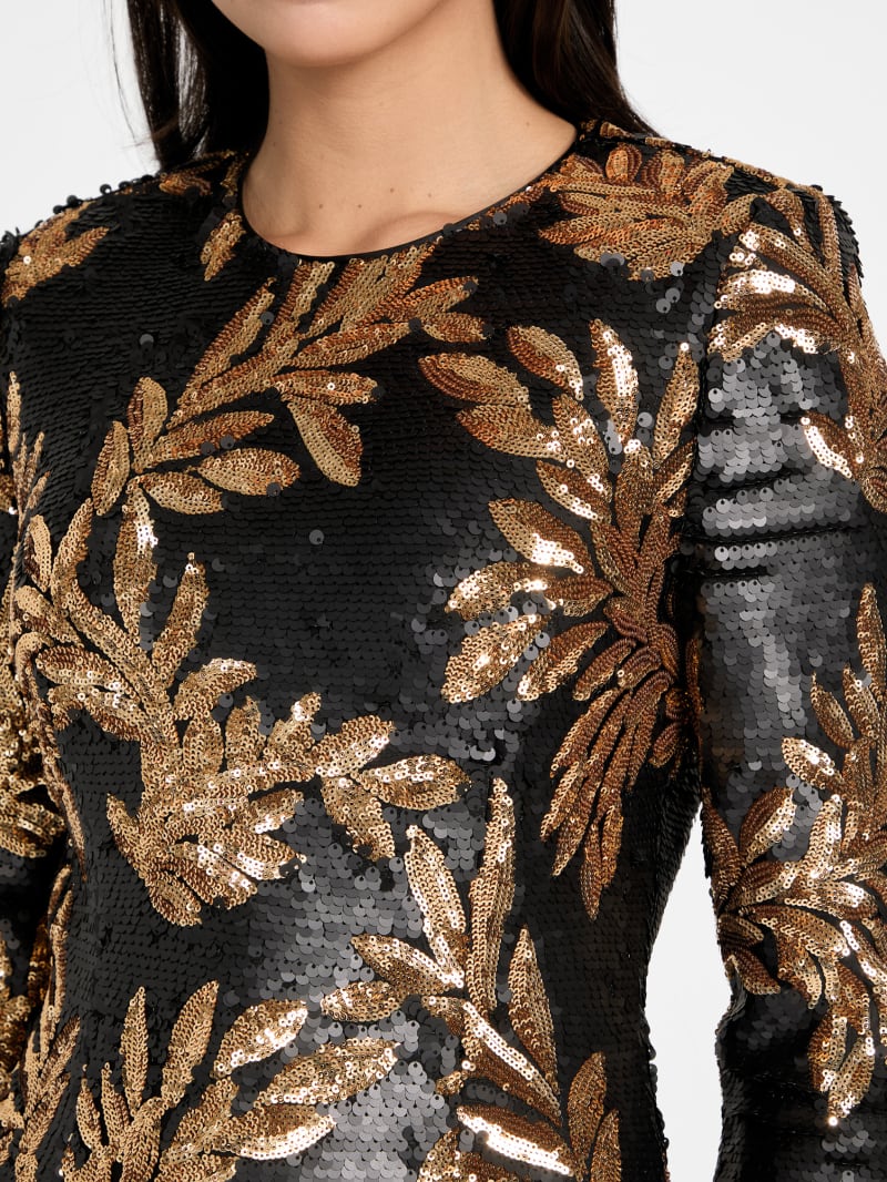 guess black and gold sequin dress GUESS Women Black Gold Sequin SleevelessCollarless StretchLined Dress Size  XS#12