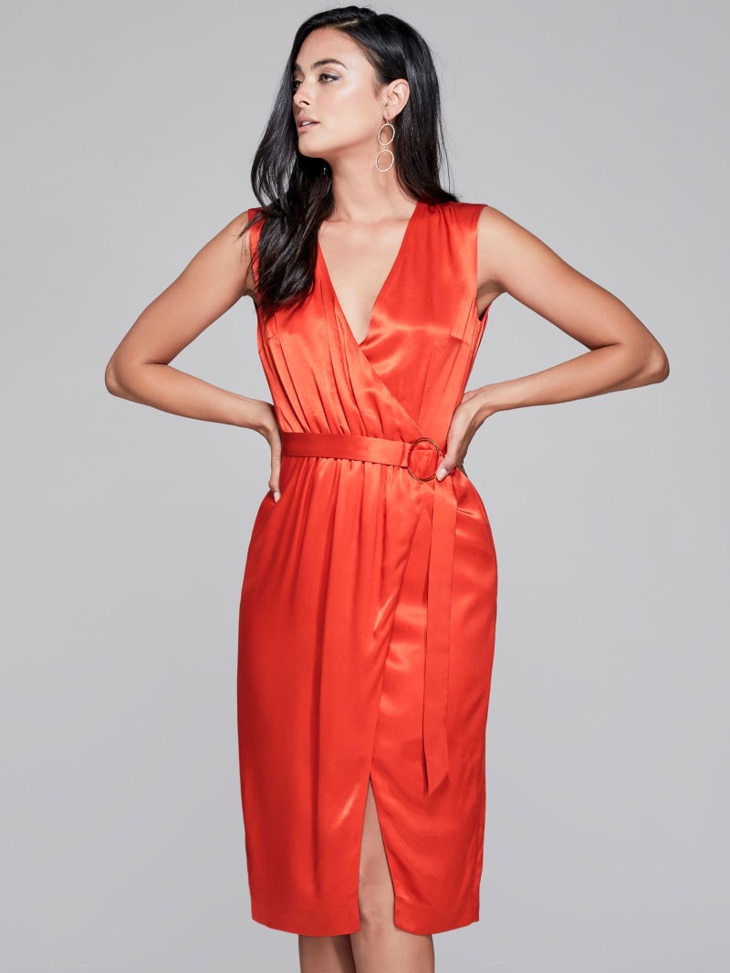 orange wrap around dress