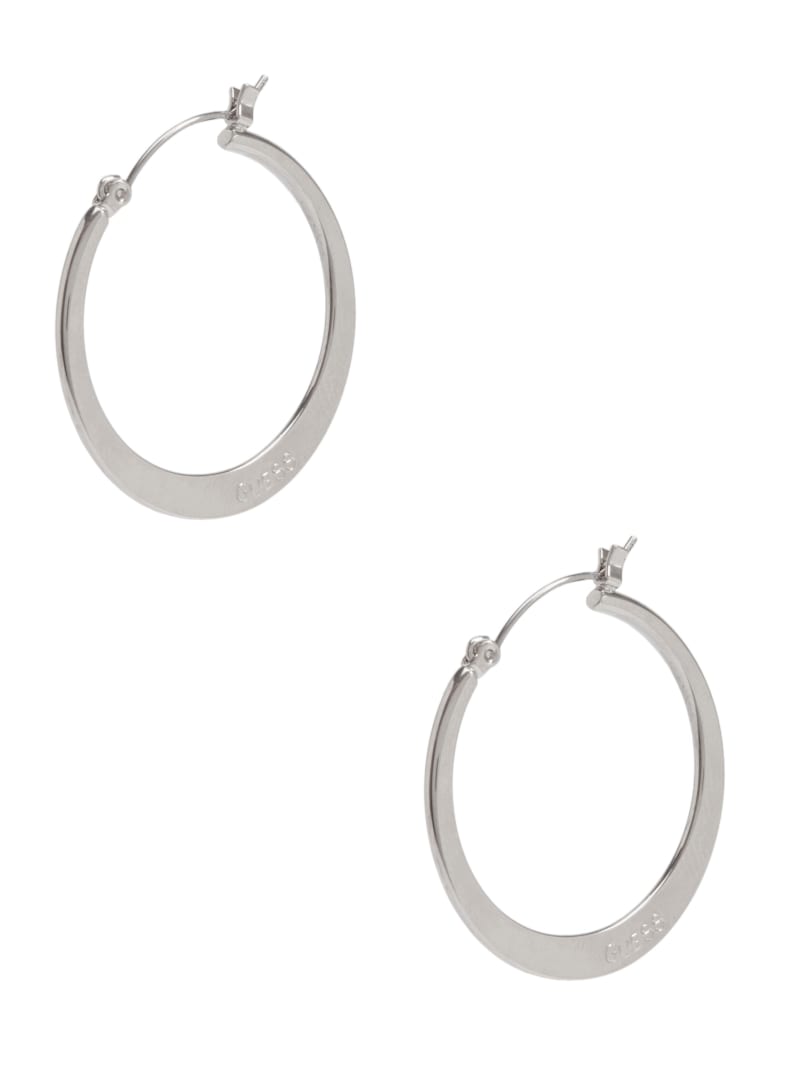 Silver-Tone Flat Logo Hoop Earrings