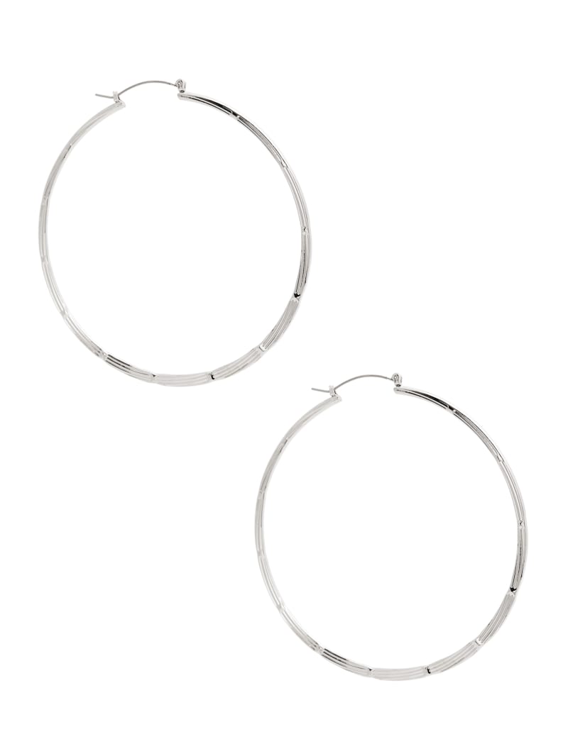 Silver-Tone Textured Large Hoop Earrings | GUESS