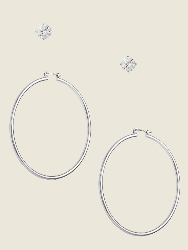 Silver-Tone Cubic Zirconia Hoop Earrings Set