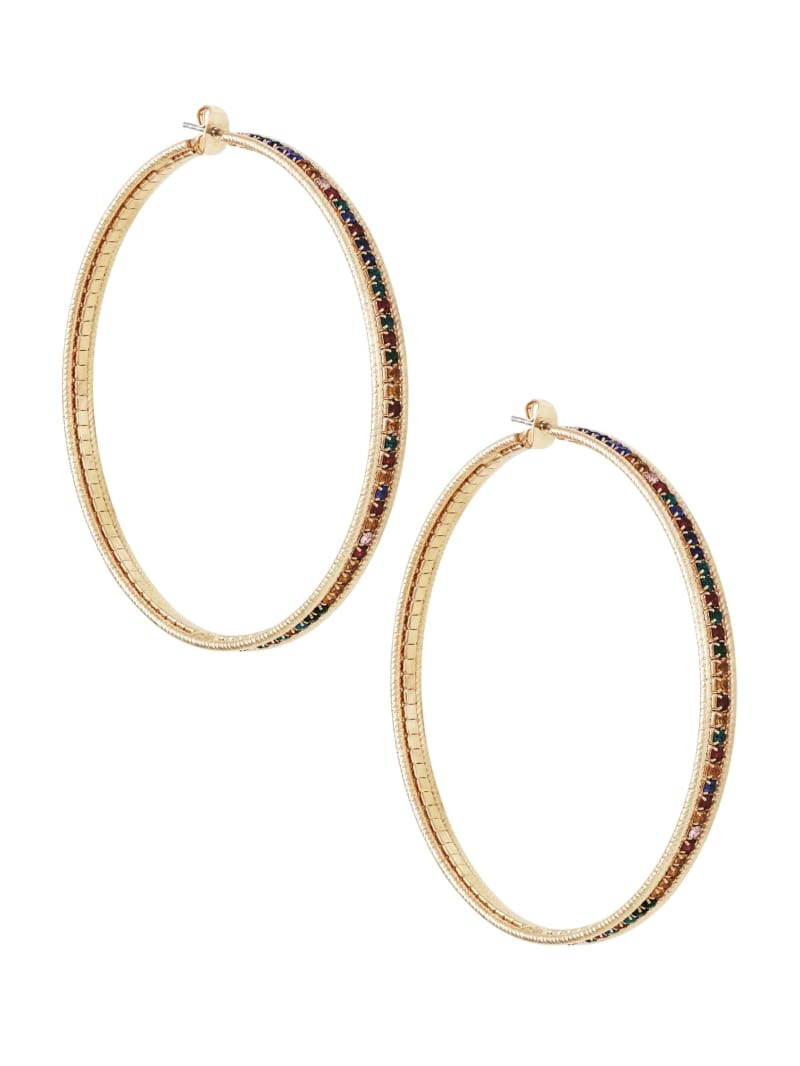 Gold-Tone Rhinestone Large Hoop Earrings