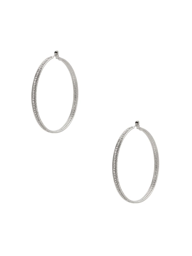 Silver-Tone Rhinestone Large Hoop Earrings