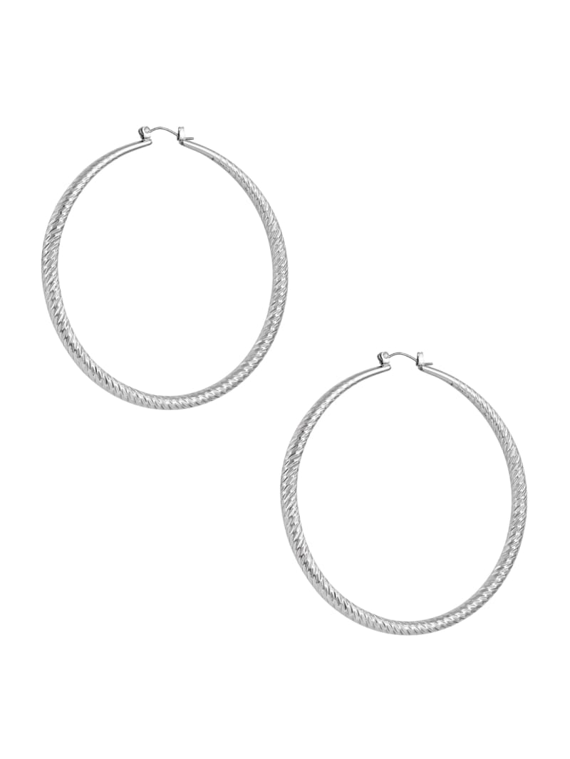 Silver-Tone Textured Large Hoop Earrings