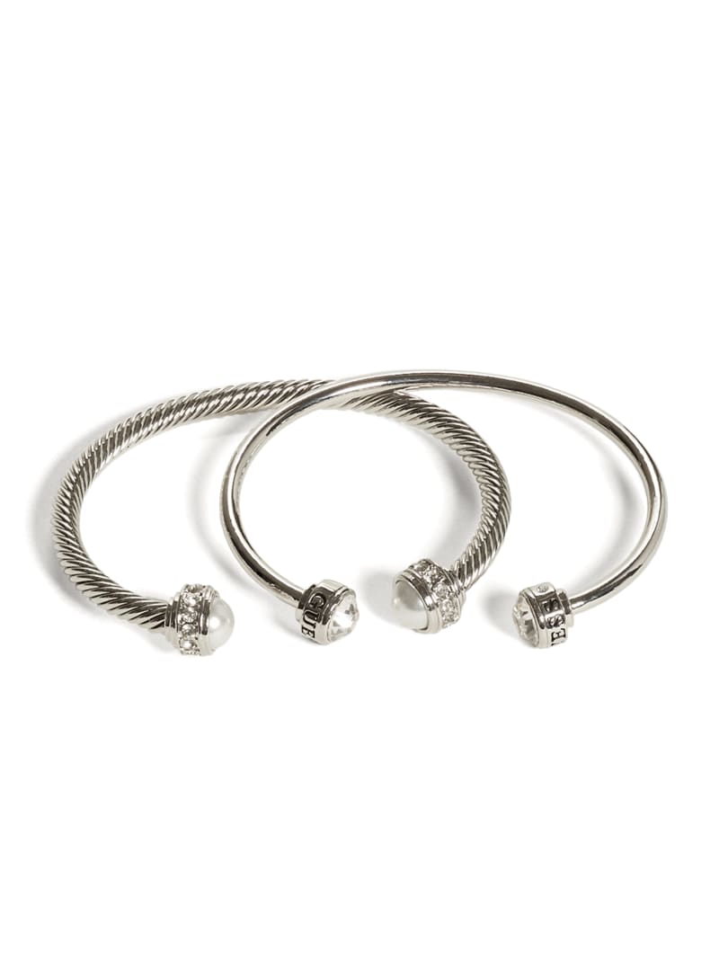 Guess Silver-Tone Pearl Cuff Bracelet Set. 1