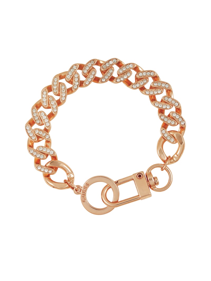 Rose Gold-Tone Rhinestone Curb Chain Bracelet