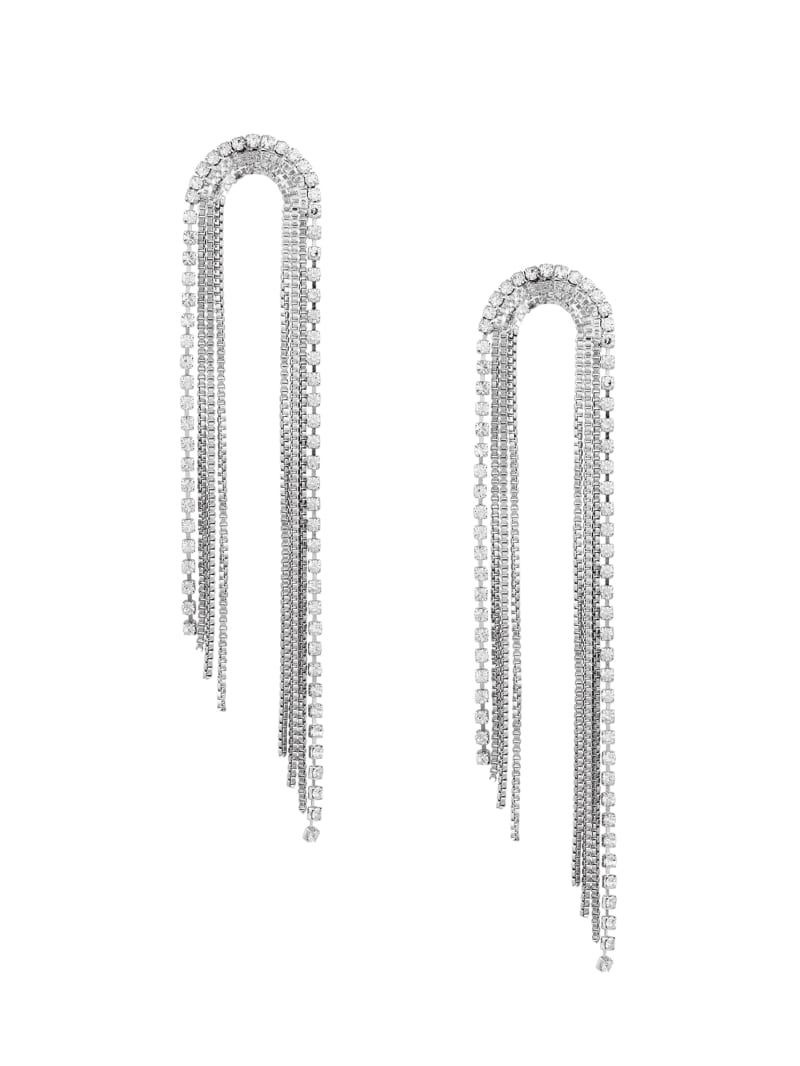 Silver-Tone Rhinestone Arch Fringe Earrings
