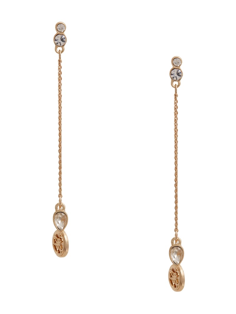Gold Tone Linear Crystal and Logo Earrings GUESS