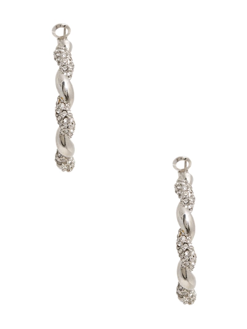 Silver-Tone Rhinestone Twist Hoop Earrings