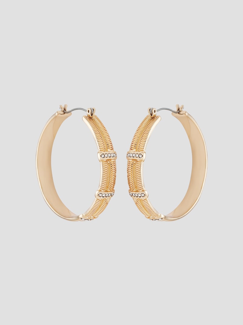 Textured Gold-Tone and Crystal Hoop Earrings | GUESS