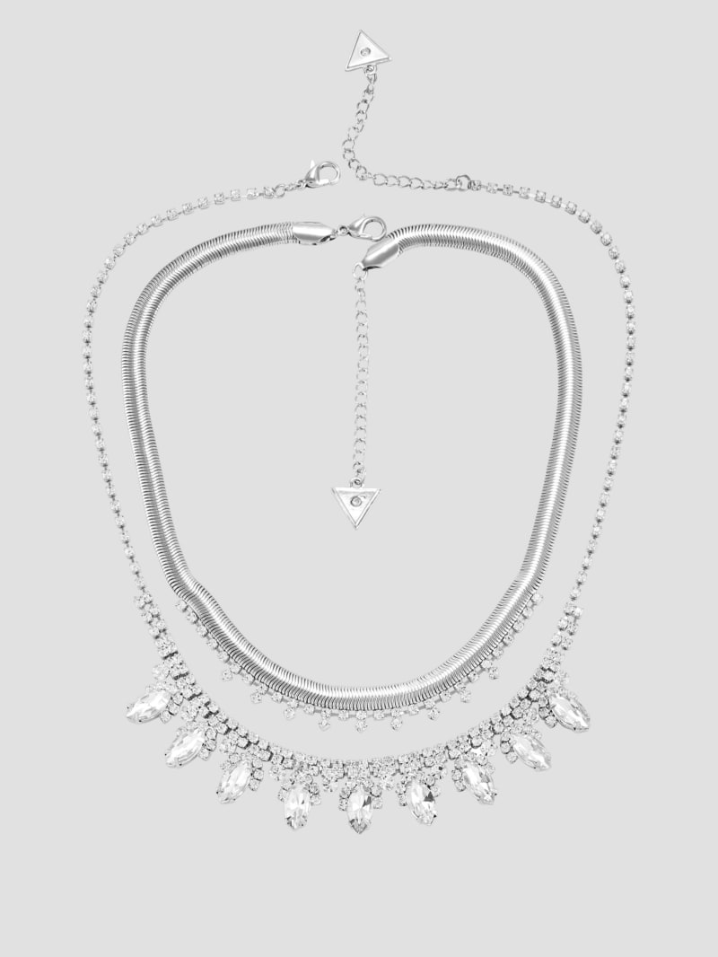 Silver-Tone Stone Crystal Collar Necklace