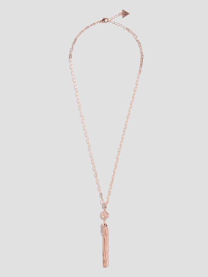 Rose Gold Tone Quattro G Tassel Necklace GUESS