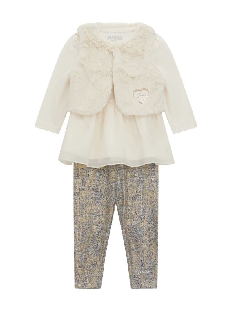 Faux Fur Vest Peplum Tee and Leggings Set 0 24M GUESS Canada