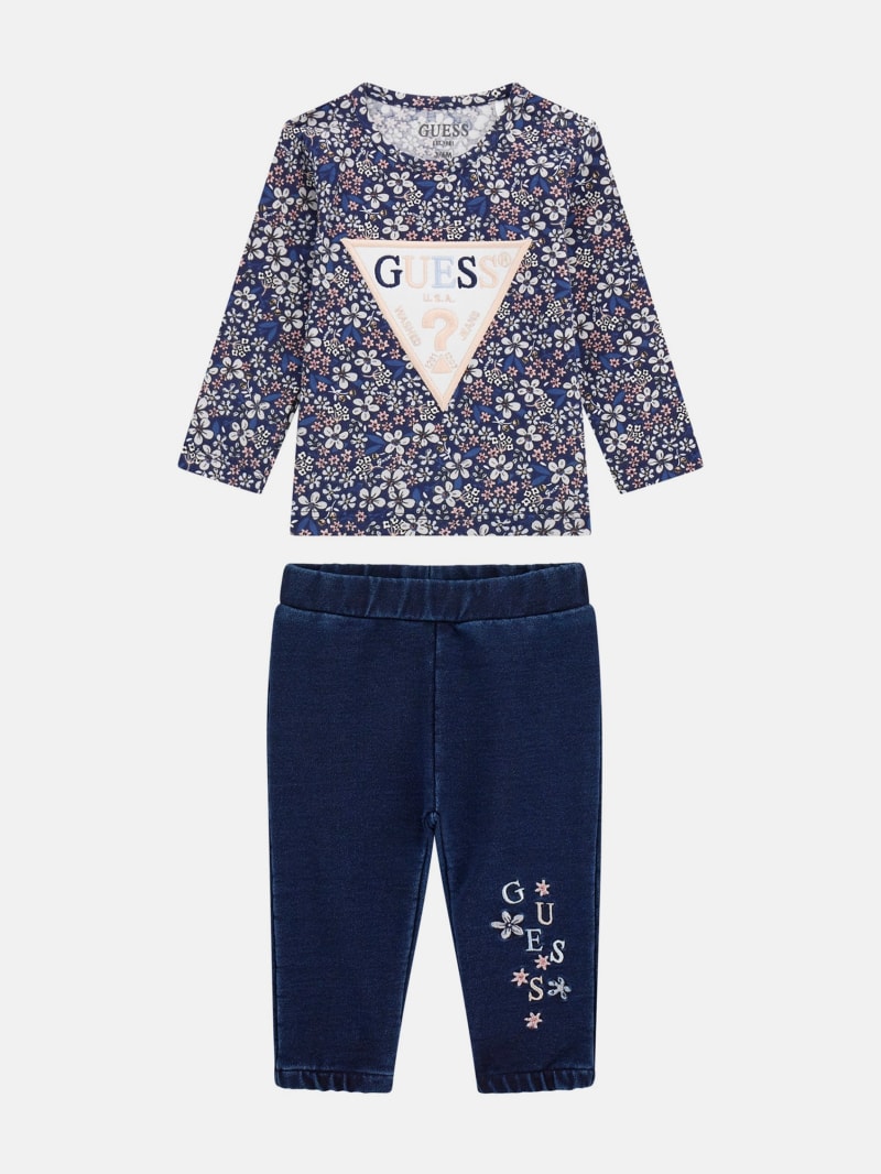 Floral Logo Tee and Knit Pants Set (0-24M)