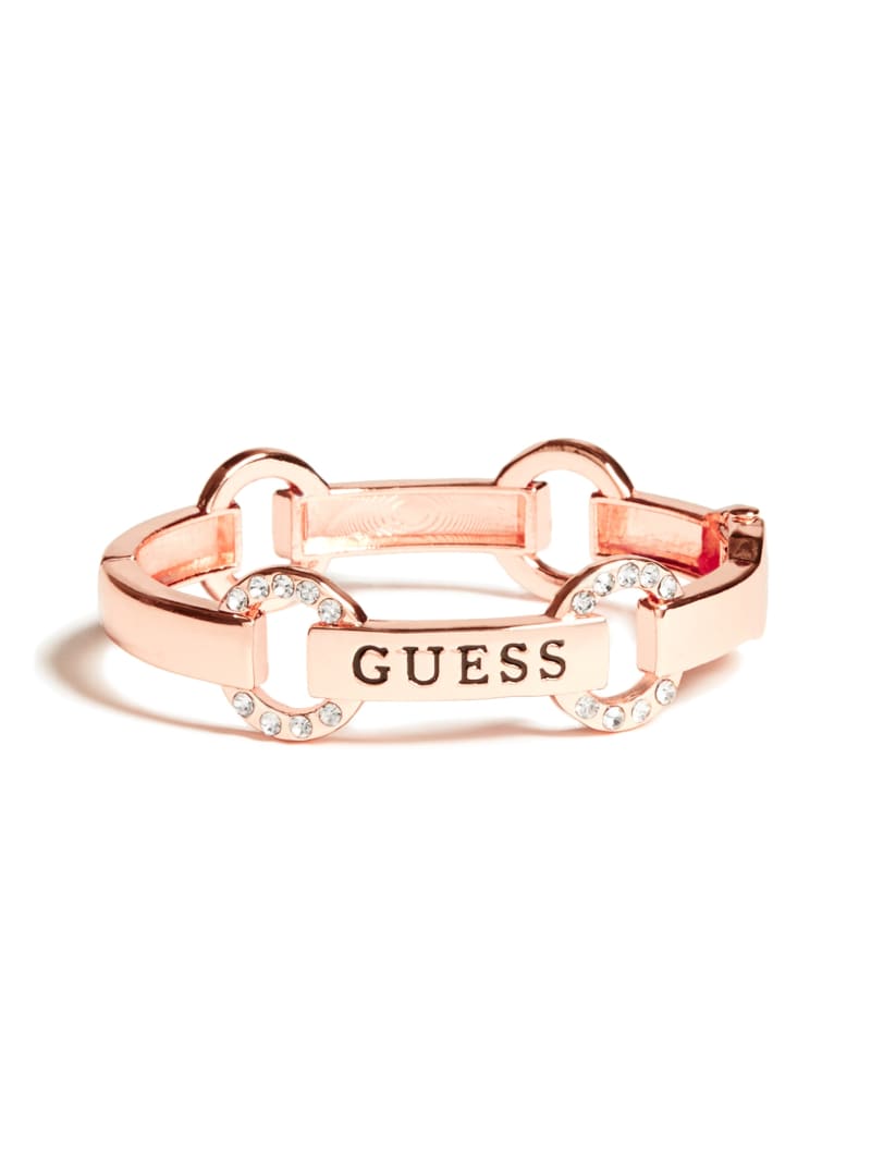 GUESS  Jeans Rhinestones Bangle Bracelet Rose gold Tone Charms Pave Logo NWT 