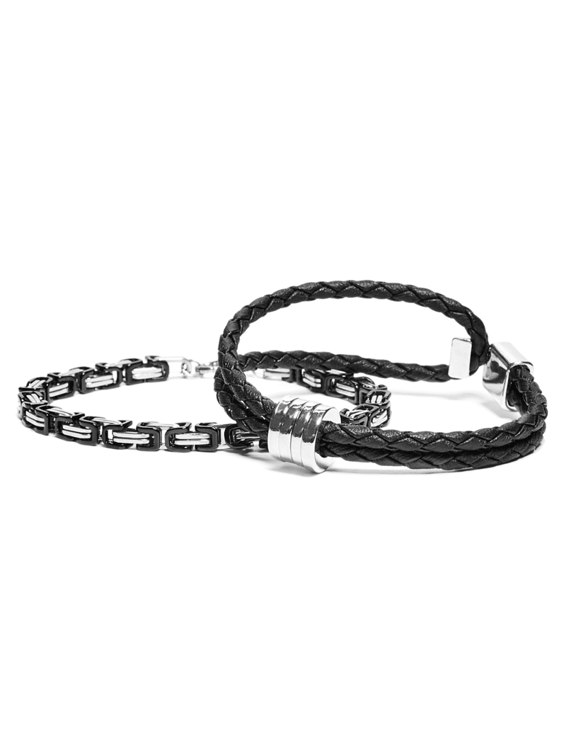 Vin Silver-Tone and Black Bracelet Set