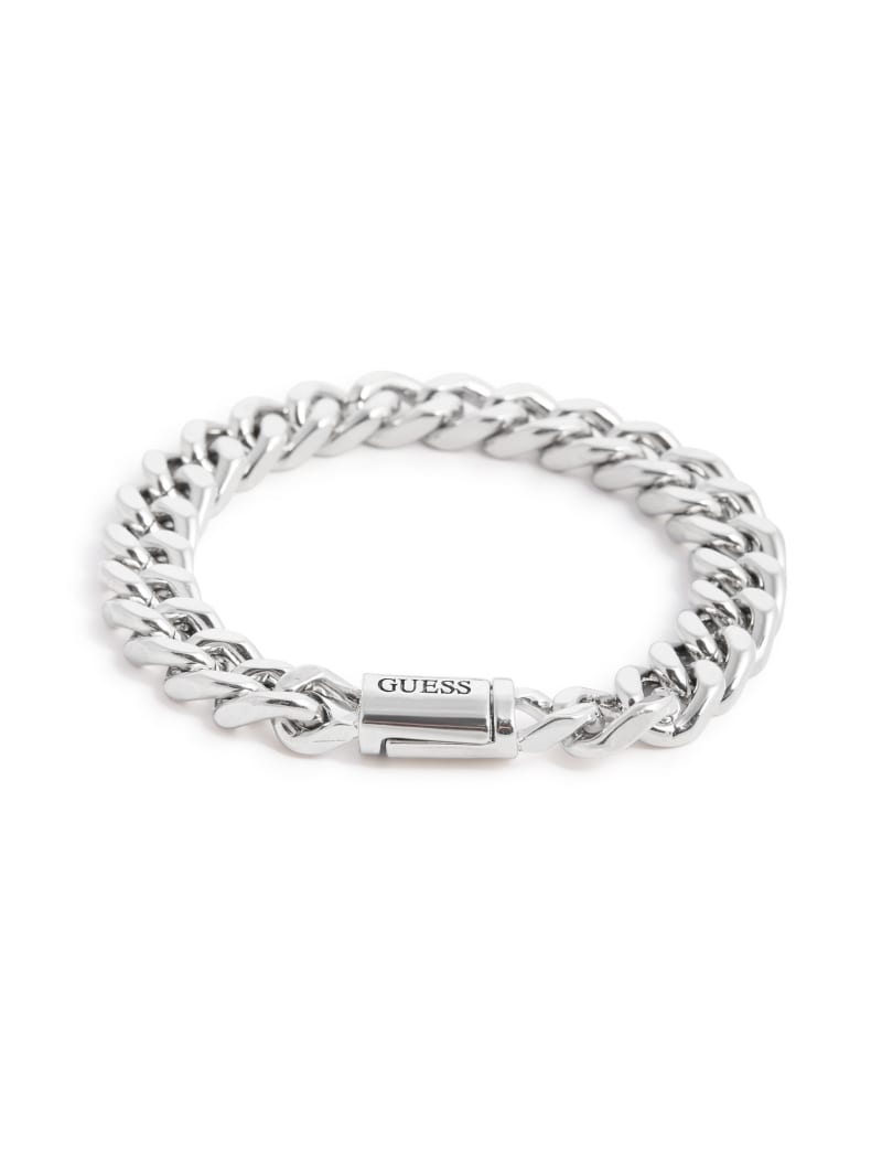 Silver-Tone Curb Chain Logo Bracelet | GUESS Canada