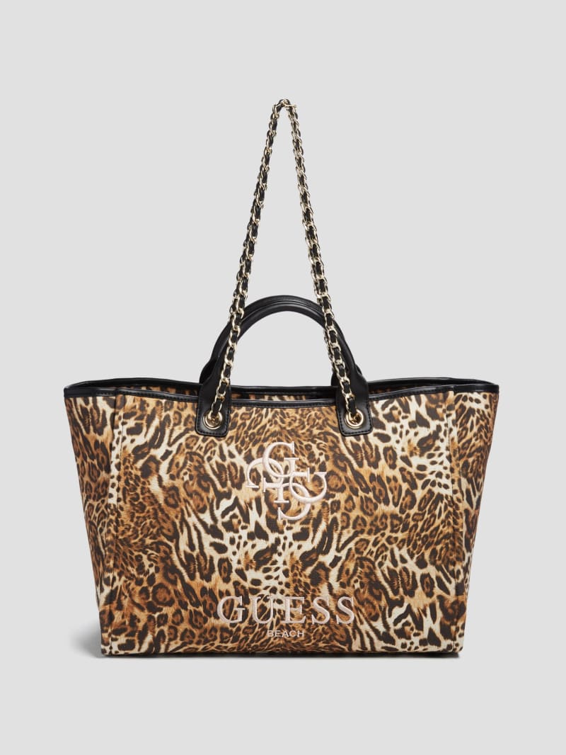 Leopard Canvas Beach Tote GUESS Canada