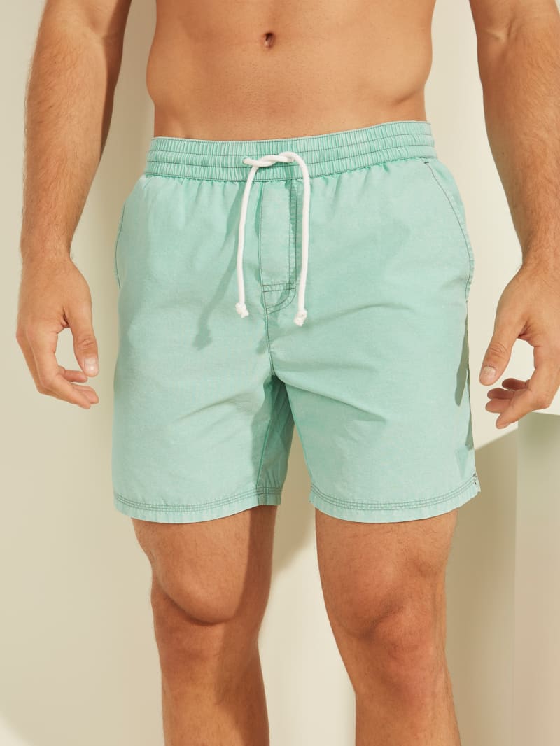 Guess Solid Woven Swim Trunks. 2