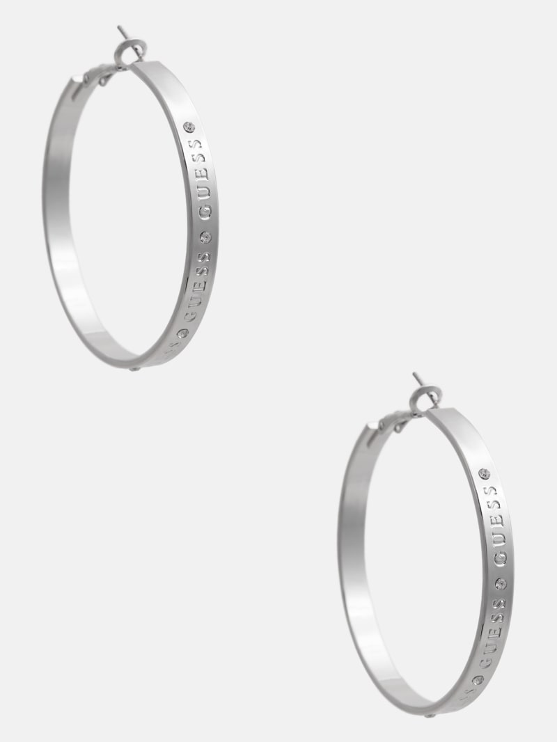 Silver Tone Logo Hoop Earrings GUESS Factory