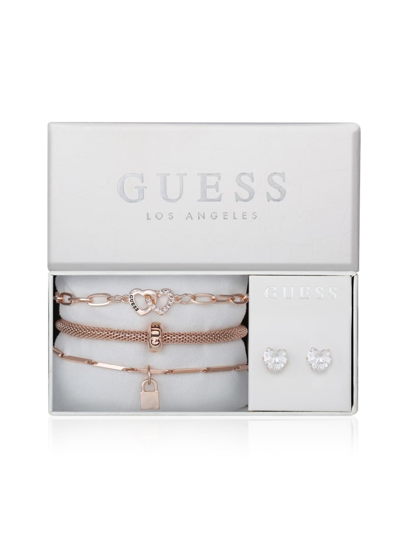 Rose Gold-Tone Heart Bracelet and CZ Earrings Box Set